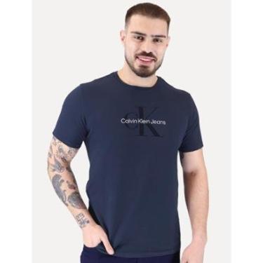 Imagem de Camiseta Calvin Klein Jeans Masculina New Re Issue Frontal Logo Azul Escuro-Masculino