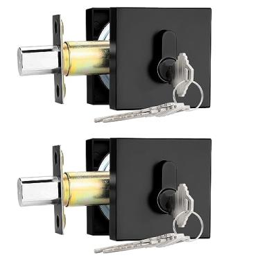 Imagem de Probrico Fechaduras de cilindro duplo com chave (pacote com 2) fechaduras de entrada e porta da frente Conjunto quadrado preto com as mesmas chaves, ferragens antifurto para portas internas e externas