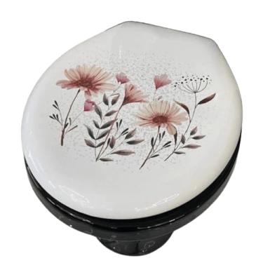 Imagem de Assento de Vaso Sanitário Almofadado Floral Branco Oval Universal - Antiaderente, Confortável e Fácil de Instalar para Banheiro Residencial