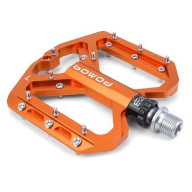 Imagem de Pedais de mountain bike com ampla superfície de pedal, pedais MTB pedais planos de bicicleta de alumínio 9/40.6 cm rolamento selado plataforma leve para bicicleta de estrada montanha BMX MTB, laranja