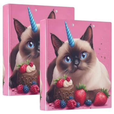 Imagem de Bolo de gato unicórnio rosa, pacote com 2 3 anéis, prancheta, fichários grandes, 27 x 31,5 cm, material escolar universitário