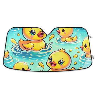 Imagem de Toldo de sol personalizado de pato amarelo fofo para para-brisas de carro, engraçado, retrátil, dobrável, para protetor de janelas dianteiras L, 144,8 cm x 80 cm