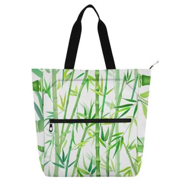 Imagem de Bolsa de trabalho branca com folhas verdes de bambu para mulheres, bolsa escolar, bolsa para professores, presente para amantes de livros