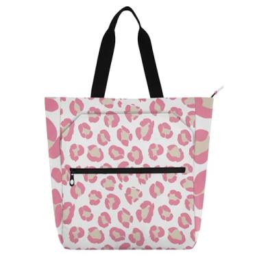 Imagem de GAIGEO Sacolas femininas com estampa de leopardo rosa bege para trabalho, lona, praia, escola, bolsas de professores, com compartimentos