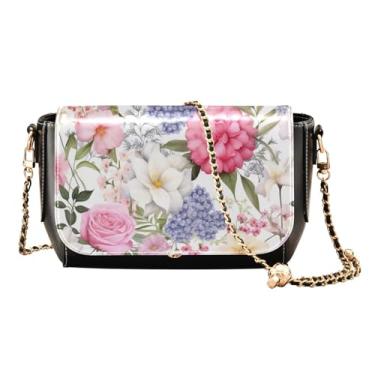 Imagem de GAIGEO Bolsas tiracolo femininas de couro Navajo bege e marrom, bolsa tiracolo de couro com aba, bolsas transversais para mulheres, Aquarela floral 1, One Size