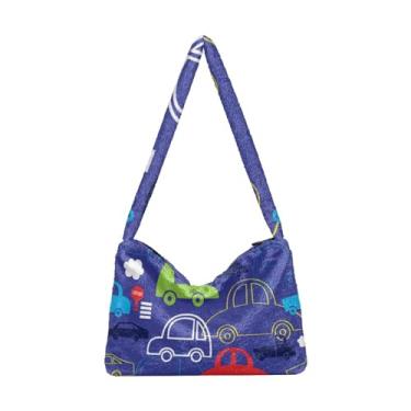 Imagem de GAIGEO Bolsas de ombro femininas coloridas com estrelas aquarela, bolsa de ombro feminina, bolsa feminina para uso ao ar livre, Ilustração de carros, One Size