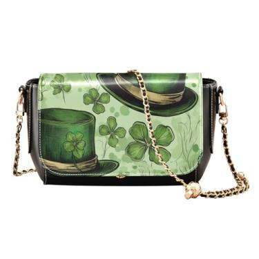 Imagem de Bolsa tiracolo de couro médio com chapéu de duende e trevo, bolsas transversais de couro, bolsas de ombro para mulheres tamanho médio, Chapéu de Dia de São Patrício e quatro folhas-3, One Size