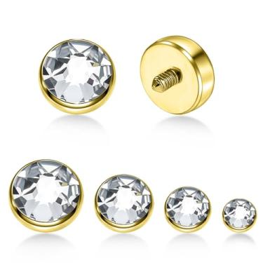 Imagem de QUZIONE Conjunto de joias de piercing dérmico – Âncora de perfuração de superfície 14G + 4 tops micro dérmicos de zircônia cúbica (3/4/5/7 mm) – Joias de piercing dérmico de grau de implante para