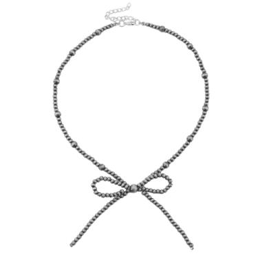 Imagem de Colar de pérolas Navajo, colar de pérolas navajo para mulheres, pingente de laço vintage Boho com contas para vaqueira, colar longo de prata feito à mão, acessórios de colar em camadas longas