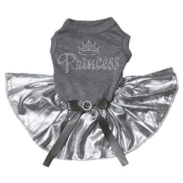 Imagem de Petitebella Roupa de cachorro vestido strass coroa princesa cinza tutu prata (3GG)