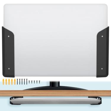 Imagem de Suporte para laptop embaixo da mesa, prateleira de mesa preta montável na parede com parafusos, suporte de dispositivo sob a mesa com almofadas antiarranhões para dispositivos de até 3 cm de espessura