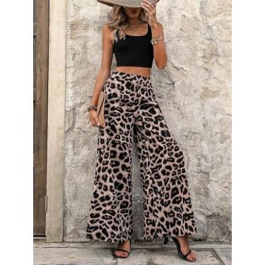 Imagem de Conjunto de calça feminina de perna larga com estampa de leopardo – blusa cropped sem mangas, roupa de 2 peças para uso casual/festa, Estampa de leopardo, M