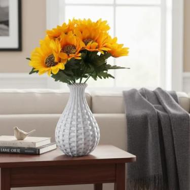 Imagem de Vaso decorativo + Arranjo Flor Girassol Planta Artificial (BRANCO)