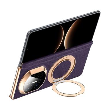 Imagem de POYUFRG Capa de couro genuíno para Huawei Mate X7, capa galvanizada com proteção de dobradiça de lente com tudo incluso com anel magnético, roxo, Mate X7