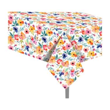 Imagem de Parrtty Hurrican 2 toalhas de mesa descartáveis florais de primavera, toalhas de mesa retangulares de plástico, adequadas para festas de aniversário, piqueniques ao ar livre e decoração de cozinha