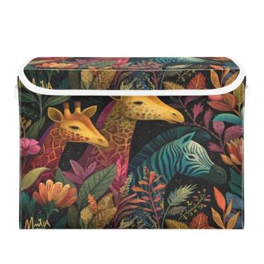 Imagem de Tatenale Fantasia girafas da selva zebra caixas de armazenamento dobráveis pretas com tampas cubos de tecido decorativos organizador de armário caixas de cesta recipientes para caixa de roupas baú