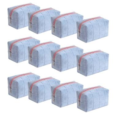 Imagem de AMAZBEE Pacote com 12 sacos de maquiagem acolchoados de veludo, bolsas de cosméticos com zíper, conjunto organizador de higiene de viagem para mulheres, pacote econômico, Azul