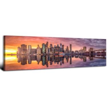 Imagem de Arte de parede em tela da cidade de Nova York, horizonte de Nova York, decoração de parede, pôsteres de paisagem urbana, pôr do sol, pôsteres, ponte, Brooklyn, imagens modernas, arranha-céus,