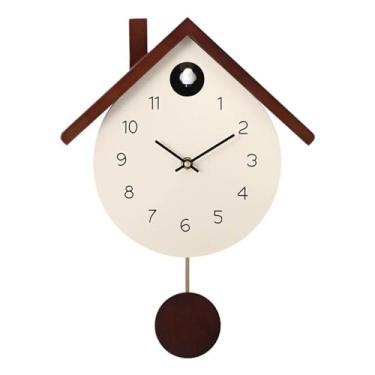 Imagem de WeiLaiKeQi Relógio Cuco com Pêndulo e Toque Silencioso, Movimento Silencioso, Volume Ajustável, Ideal para Quarto de Bebê, Sala de Jantar, Cozinha e Festas, Bege