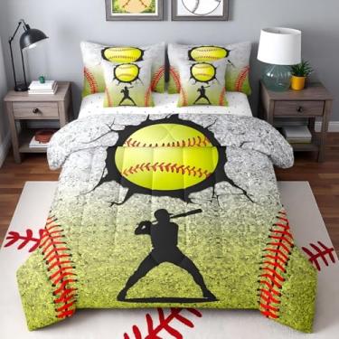 Imagem de Erosebridal Jogo de beisebol, jogo de beisebol, 7 peças com lençóis – Conjunto de cama com tema esportivo de graffiti tie dye em uma bolsa para decoração de quarto de beisebol para meninos