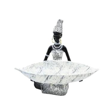 Imagem de predolo Bandeja decorativa com estátua de africana, porta-chaves, tigela com folhas brancas para brincos e frutas, ideal para entrada, decoração de