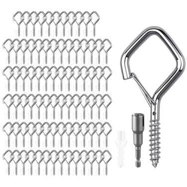 Imagem de Viweolm 82 ganchos de teto de aço inoxidável 304 para pendurar plantas, sinos de vento, decorações de luzes de corda – Ganchos de parafuso resistentes com fivela de segurança, ideais para uso interno