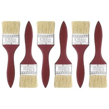 Imagem de HARFINGTON 6 pincéis de pintura de cerdas planas de 5 cm de espessura dupla com cabo de madeira para pintura de arte faça você mesmo, móveis, gabinete, cercas, deck, parede, porta, vermelho, vermelho