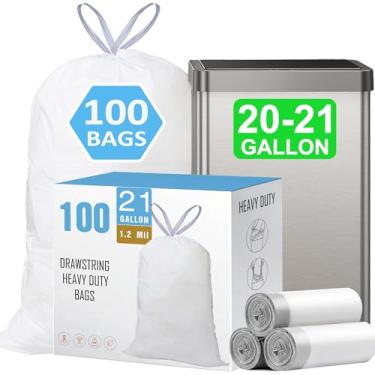 Imagem de Sacos de lixo com cordão de 21 galões, 100 unidades, forros de lixo grandes resistentes de 1,2 mil para todos os lixeiras de 65 litros, 75 litros e 80 litros para casa, escritório, cozinha