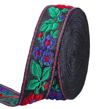 Imagem de FINGERINSPIRE Fita jacquard vintage de 10,9 metros de largura 3,5 cm de largura fita de flor bordada preta folha de flor fitas tecidas emobridered acabamento floral de poliéster para projetos de