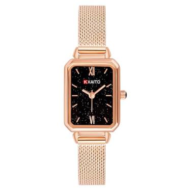 Imagem de KXAITO Relógio feminino com mostrador verde malaquita, caixa quadrada, pulseira de couro, relógios à prova d'água 3ATM, presente para Natal, Dia dos Namorados, Dia das Mães, aniversário, Malha, ouro