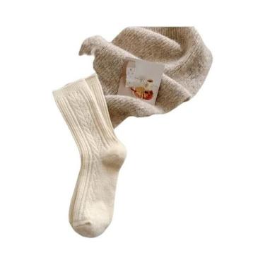 Imagem de Meias De Cano Médio De Malha Bege Femininas Outono Inverno Grossas Que