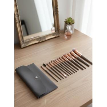 Imagem de Conjunto de pincéis de maquiagem, 14 peças, base premium, corretivo, blush, pó, kit com bolsa de maquiagem, cinza