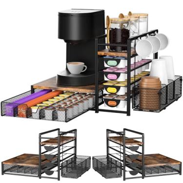 Imagem de Organizador de cafeteria – Capacidade para 90 cápsulas K, 3 ganchos, armazenamento de várias camadas para cápsulas, canecas e acessórios, saquinhos de chá e organizador de estação de café, suporte