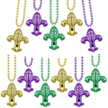 Imagem de Hinly 12 unidades de colares de contas de carnaval a granel flor de lis, ouro, roxo, verde, contas de Nova Orleans para festas de fim de ano