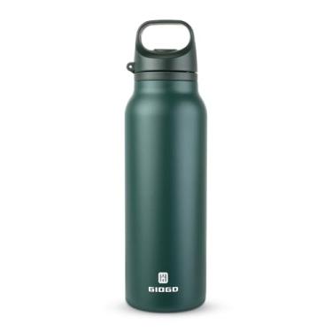 Imagem de Garrafa de água térmica isolada com alça garrafa de água de aço inoxidável de 590 ml, garrafa de água de metal para bebida quente e fria para caminhadas, treino, academia, viagens (verde, 600 ml)