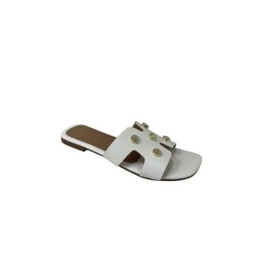 Imagem de Sandália Rasteira Feminina Tacha Metalizado - CDS, Branco, 35