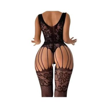 Imagem de Bodies Sexy Femininos Sem Entrepernas Em Malha Transparente Com Cintur