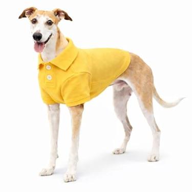 Imagem de Lovelonglong Camisas polo básicas para cães de algodão premium, camisetas polo para cães grandes, médios e pequenos, com gola de dois botões, cor branca amarela 3GG