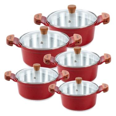 Imagem de Jogo Panelas Vermelho Alumínio Fundido Usinado Javaliam16A24