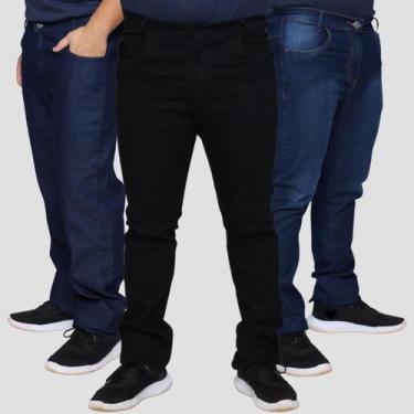 Imagem de Kit 3 Calça Masculina Jeans Plus Size Slim Lycra Stretch - EXPOSIÇÃO P