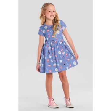 Imagem de Vestido infantil menina arco-íris Brandili -Azul, 8, Azul
