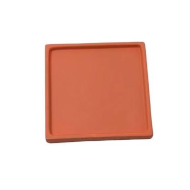 Imagem de Pires de plantas Pires quadrados de mesa para vasos, bandejas cerâmica para gotejamento plantas em casa(Orange,Médio)