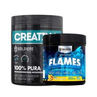 Imagem de Kit: Creatina Monohidratada Pote 300g 100% Pura + Pré-Treino Flames 200g - Soldiers Nutrition-Unissex
