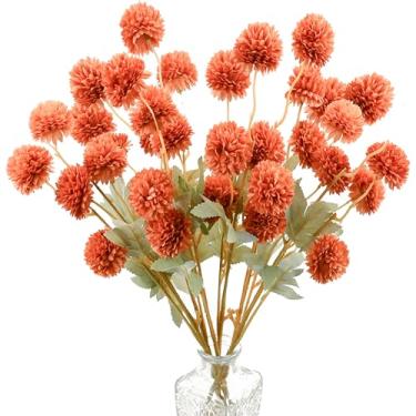 Imagem de Mandy's 6 hastes de seda laranja queimada Kiku Ball Flowers – Hastes artificiais de crisântemo para decoração de casa, casamento e mesa central, arranjo floral falso realista, estilo minimalista e