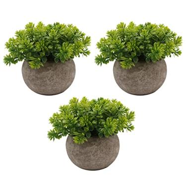 Imagem de 3 Peças de Plantas em Vasos Artificiais Relva Verde Falsa Decoração Verdura Simulada para Mesa Escritório Casa e