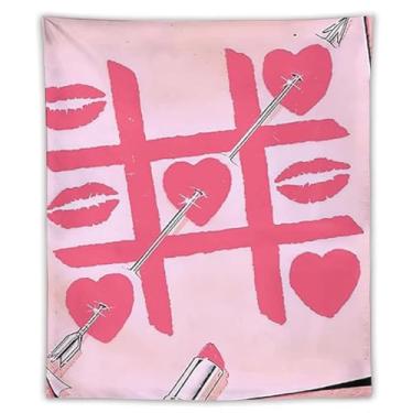 Imagem de Cruz Vermelha Coração Flecha Batom Tapeçaria Retrô Moda Pendurada na Parede Rosa Vermelho Decoração Estética Para Sala de Estar Quarto Elegante Arte de Casa Ornamento Romântico Edgy Tapeçaria 50 x 60