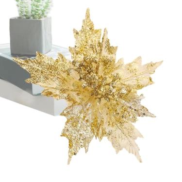 Imagem de Flores de Natal,Flores Artificiais de Natal - Folhas de bordo criativas de Natal - Flores de Natal artificiais elegantes, enfeites e decoração para armários e mesas