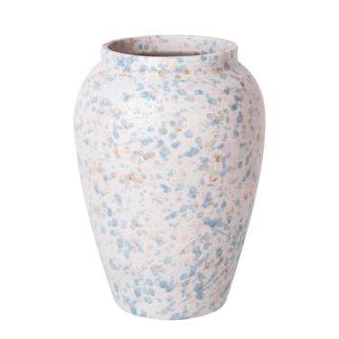 Imagem de Vaso de cerâmica de 15,5 cm de altura para decoração de casa, vaso de flores de cerâmica pontilhado pesado para centros de mesa de fazenda, decoração moderna de prateleira de cornija de mesa, perfeito