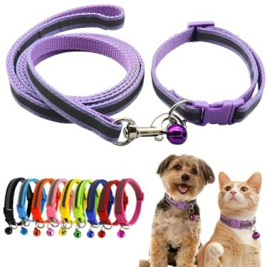 Imagem de XXS Coleira para cães com conjunto de trela, coleiras para filhotes de cachorro com sino coleiras reflexivas básicas de nylon para gatos XXS Xs pequeno animal de estimação areia pequena gatinha