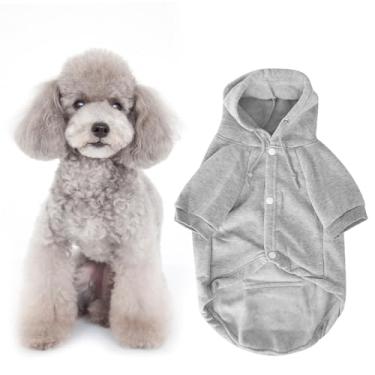 Imagem de CUOFYUNL Fantasia de roupas para animais de estimação de inverno com botão de chapéu para manter aquecido para cachorro e gato cinza (XXL)